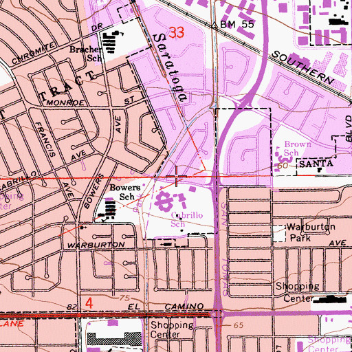 Topographic Map of One World Montessori School Santa Clara Campus, CA