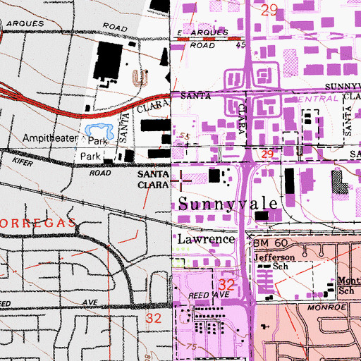 Topographic Map of Brooks College Sunnyvale Campus, CA