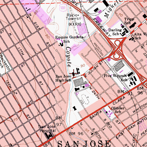 Topographic Map of San Jose Community Middle and High School, CA