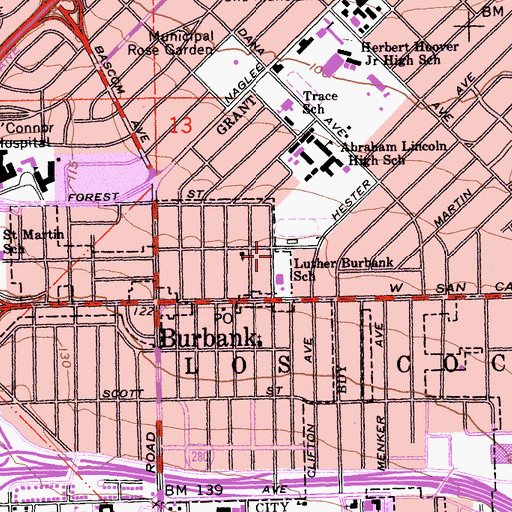 Topographic Map of Lincoln Plus High School, CA