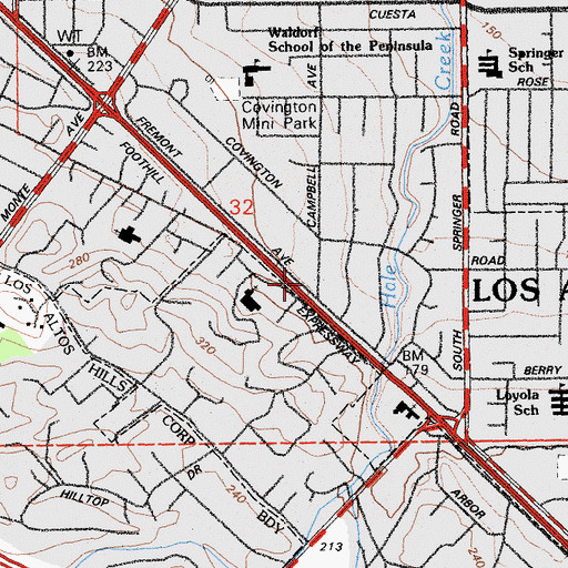 Topographic Map of Pinewood Private School Lower Campus, CA