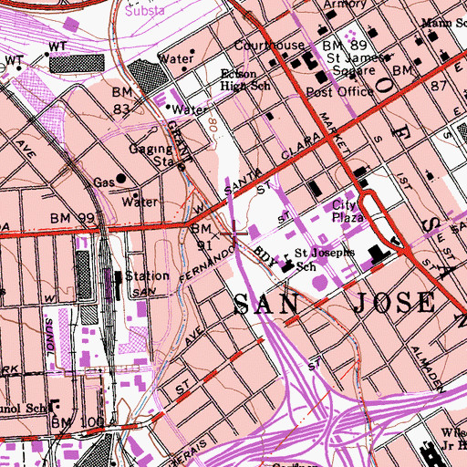 Topographic Map of Escuela Popular High School, CA