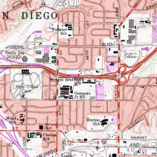 Topographic Map of Wright Brothers High School, CA