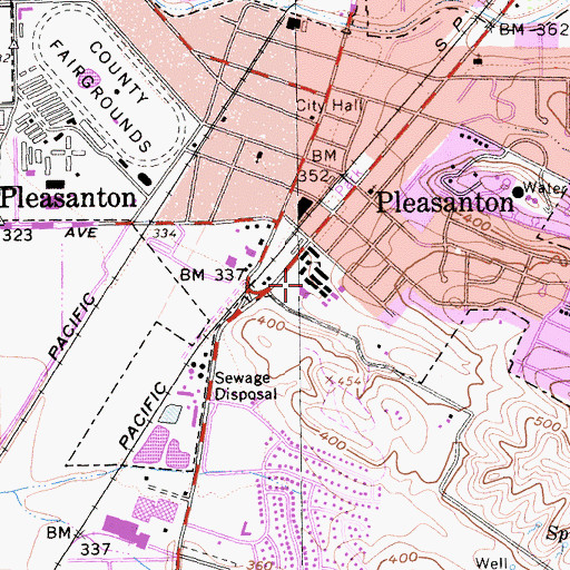 Topographic Map of Pleasanton Community Day School, CA