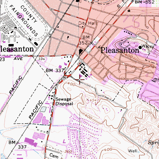 Topographic Map of Pleasanton Unified School District Office, CA