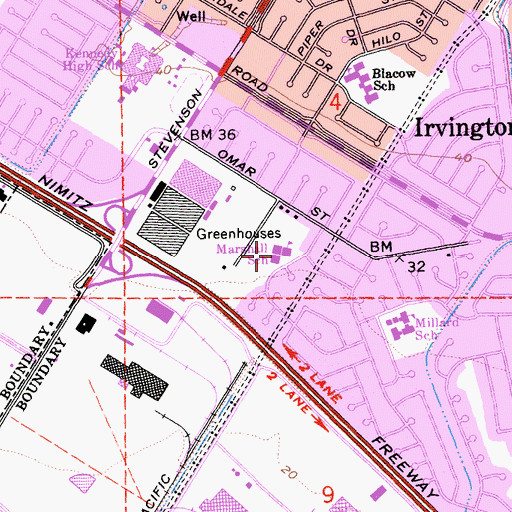 Topographic Map of Stratford School - Fremont, CA