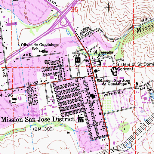 Topographic Map of Alsion Middle / High School, CA
