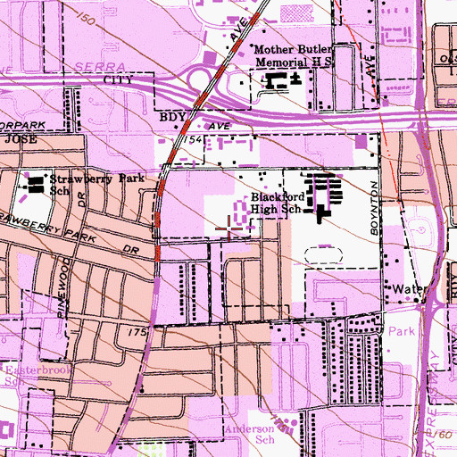 Topographic Map of West Valley Middle School, CA