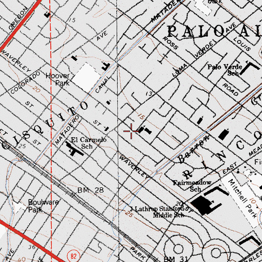 Topographic Map of International School of the Peninsula Cowper Campus, CA
