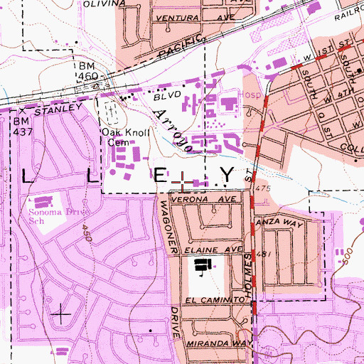 Topographic Map of Holy Cross Lutheran School, CA