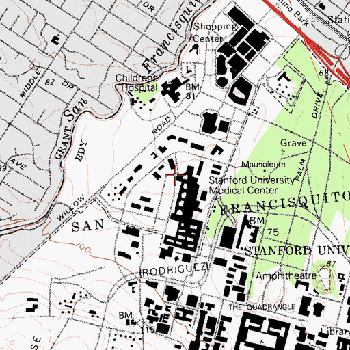 Topographic Map of Lucile Packard Childrens Hospital School, CA