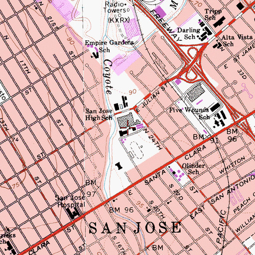 Topographic Map of San Jose Continuation High School, CA