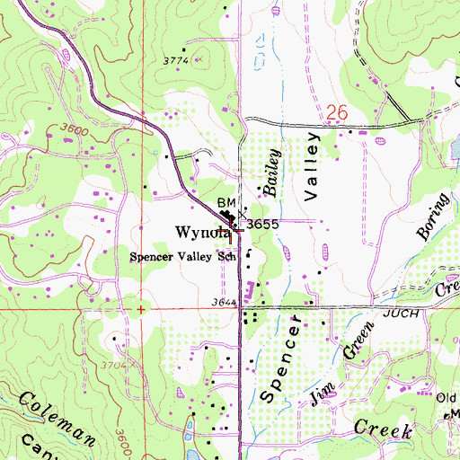 Topographic Map of Wynola, CA