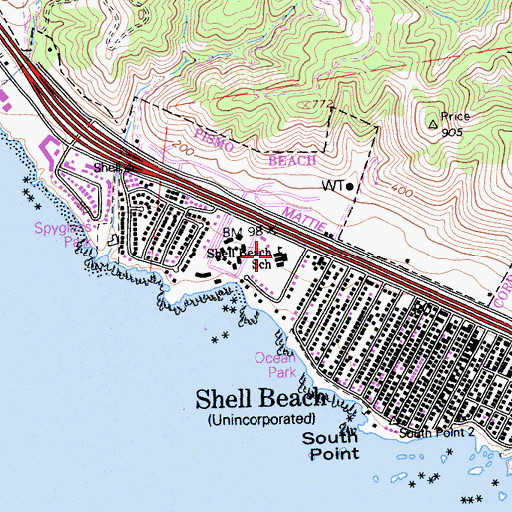 Topographic Map of Shell Beach Elementary School, CA