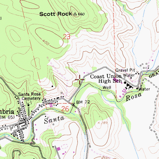 Topographic Map of Leffingwell High School, CA