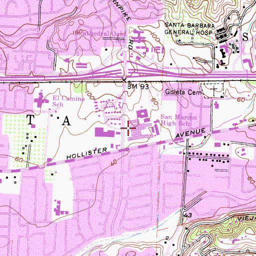 Topographic Map of San Marcos Continuation High School, CA