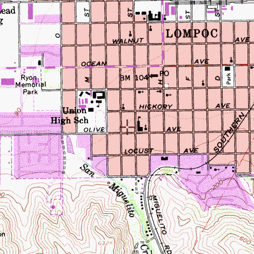 Topographic Map of La Purisima Conception Catholic School, CA