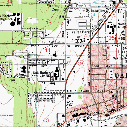 Topographic Map of Oak Harbor School District 201 Office, WA