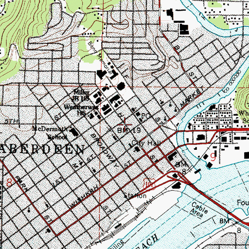 Topographic Map of Aberdeen School District 5 Office, WA