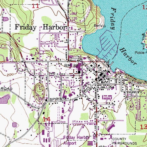 Topographic Map of Friday Harbor Middle School, WA