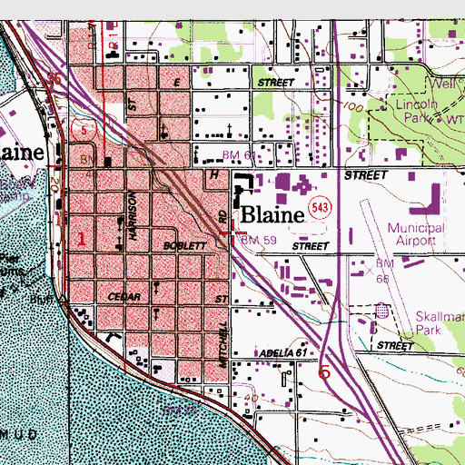 Topographic Map of Blaine Primary School, WA