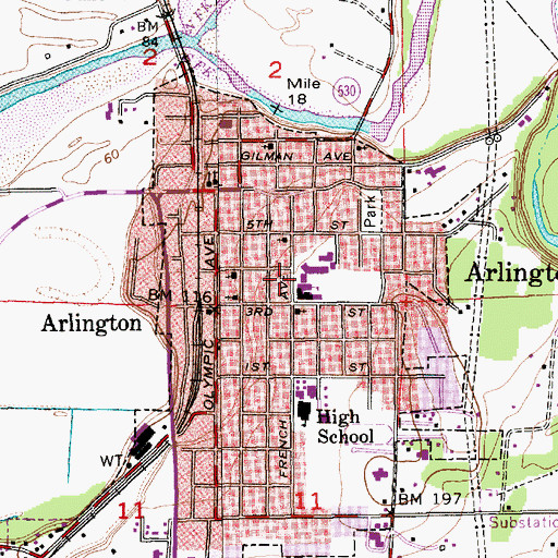 Topographic Map of Arlington Special Education School, WA