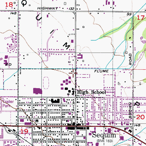 Topographic Map of Sequim Bible Christian Academy, WA