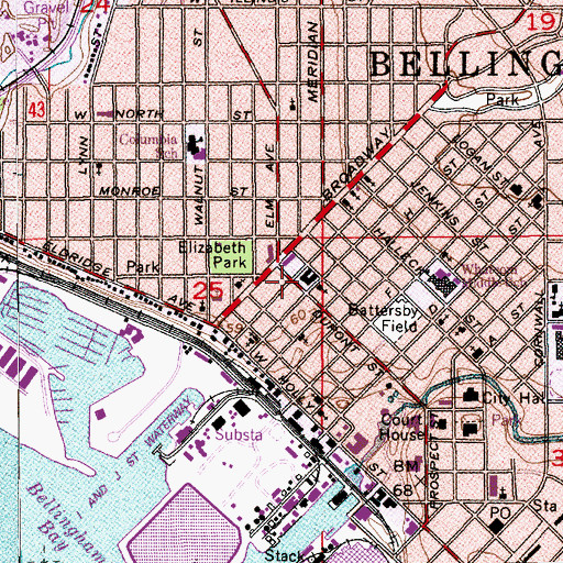 Topographic Map of Bellingham School District 501 Office, WA