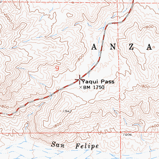 Topographic Map of Yaqui Pass, CA