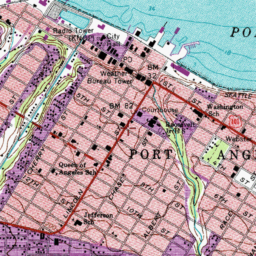 Topographic Map of Port Angeles School District 121 Office, WA