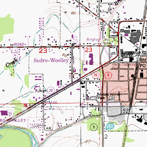 Topographic Map of Sedro - Woolley School District 101 Office, WA