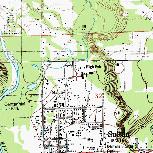 Topographic Map of Sultan High School, WA