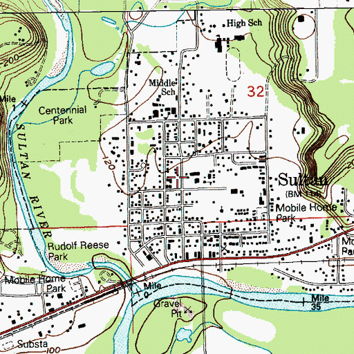 Topographic Map of Sky Valley Options High School, WA