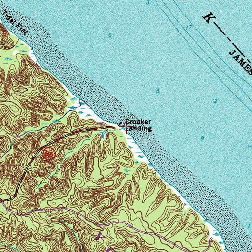 Topographic Map of Croaker Landing Boat Ramp, VA
