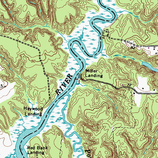 Topographic Map of Millers Landing Boat Ramp, VA