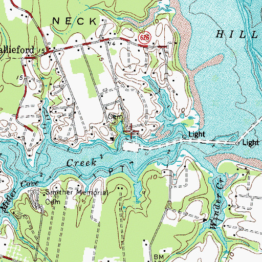 Topographic Map of Roses Creek Landing Boat Ramp, VA
