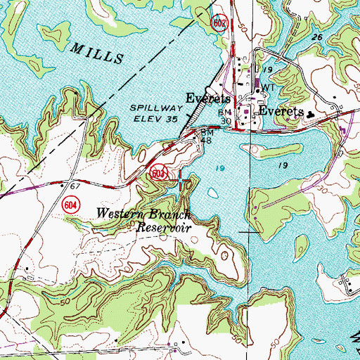 Topographic Map of Western Bridge Boat Ramp, VA