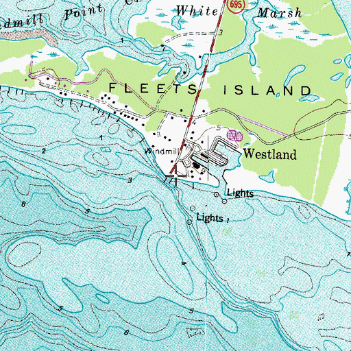 Topographic Map of Windmill Point Boat Ramp, VA
