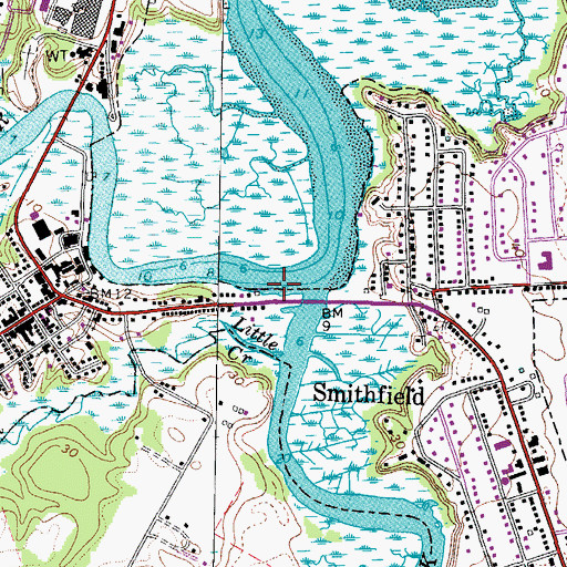 Topographic Map of Smithfield Station Marina, VA