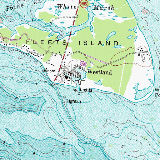 Topographic Map of Windmill Point Yacht Harbor, VA