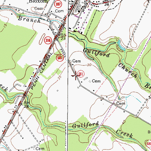 Topographic Map of Bloxom Vineyards, VA