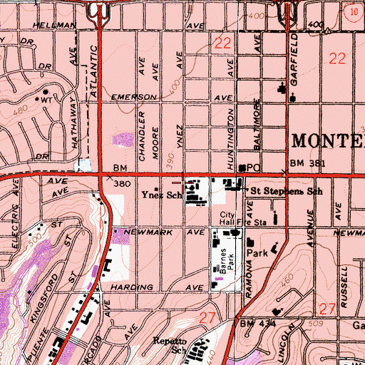 Topographic Map of Ynez Elementary School, CA