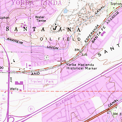 Topographic Map of Yorba Hacienda Historical Marker, CA