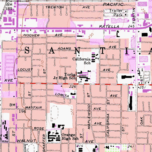 Topographic Map of Yorba Academy of the Arts Middle School, CA