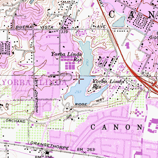 Topographic Map of Yorba Linda Reservoir, CA