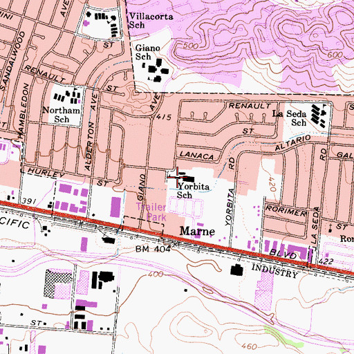 Topographic Map of Yorbita Elementary School, CA