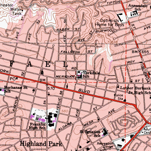 Topographic Map of Yorkdale Elementary School, CA