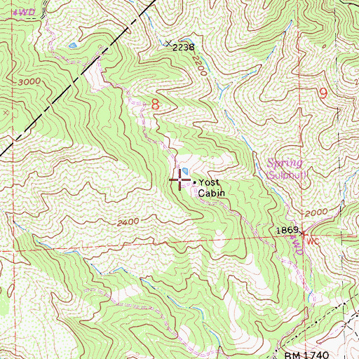Topographic Map of Yost Cabin, CA