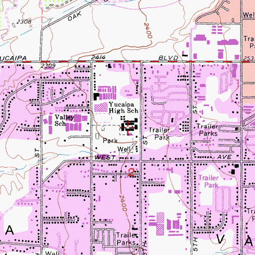 Topographic Map of Oak View High School and Education Center, CA