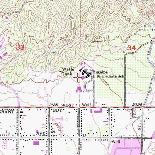 Topographic Map of Yucaipa High School, CA